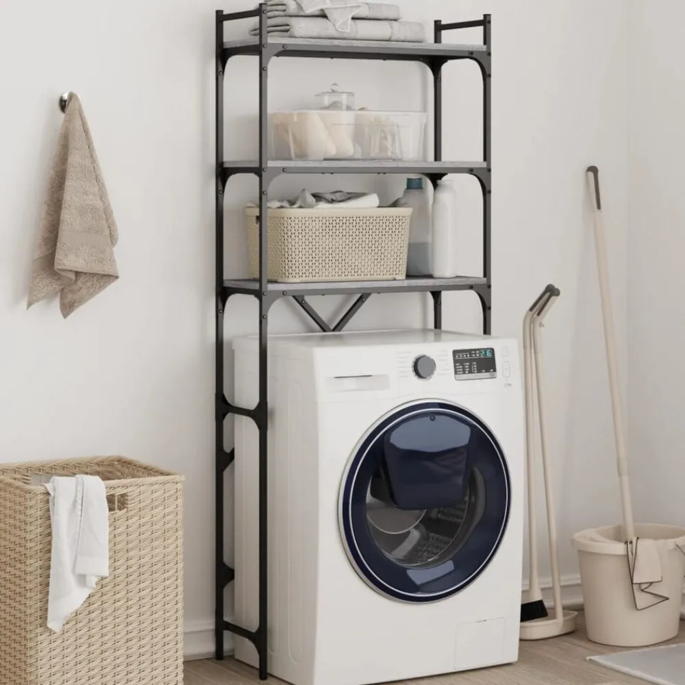 Accessoires Pour Appareils Électroménagers-vidaXL Étagère de lave-linge 67x25x163 cm bois ingénierie Sonoma gris