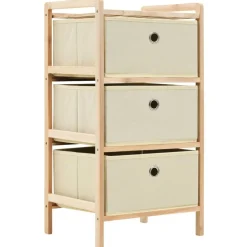 vidaXL Étagère de rangement 3 paniers Tissu Bois de cèdre Beige