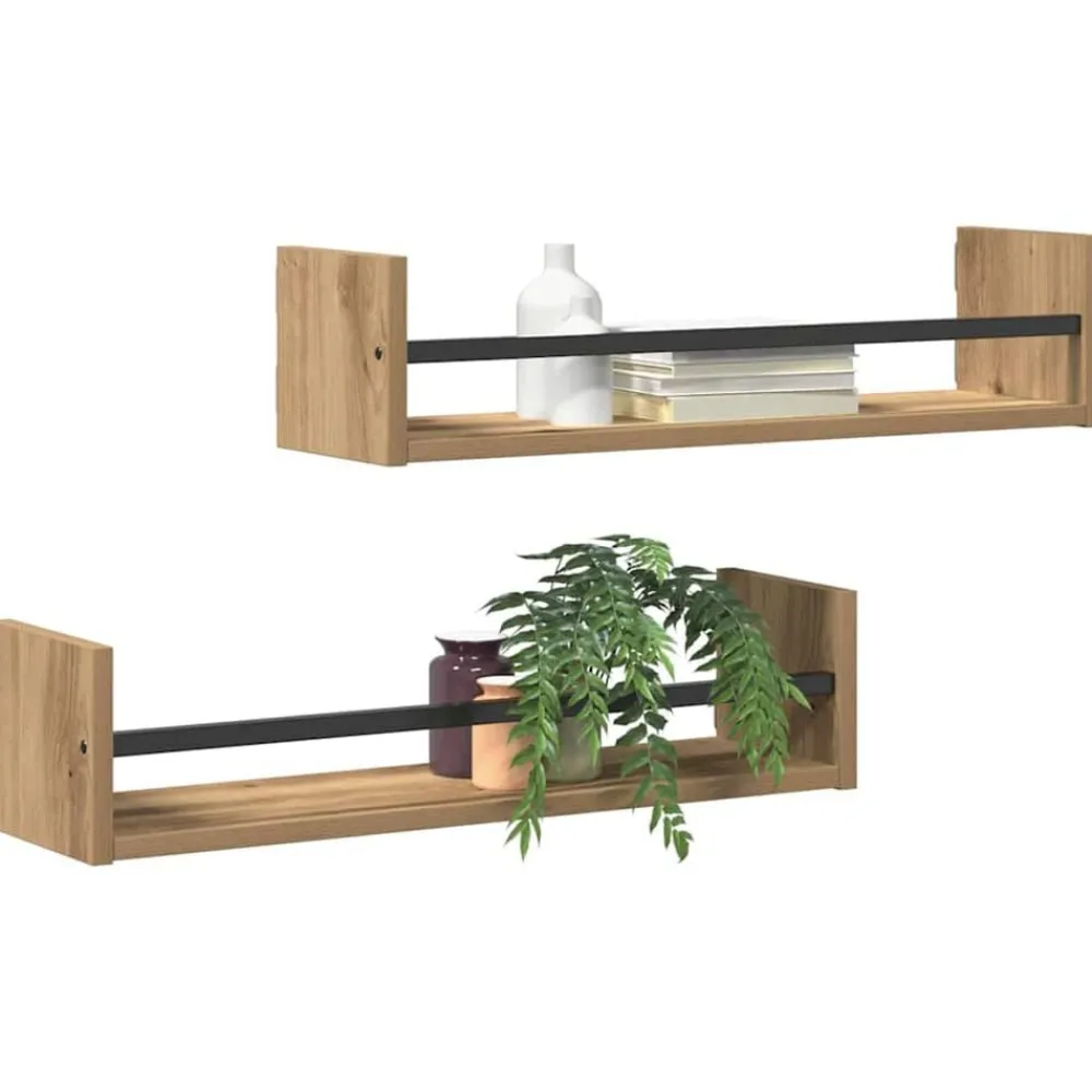 Étagères-vidaXL Étagère Murale 2 pcs Chêne artisanal 60 x 16 x 14 cm ch&ecirc;ne artisanal