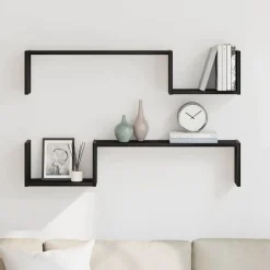 Étagères-vidaXL Étagère Murale avec étagère 2 pcs Chêne noir 100 x 15 x 20 cm Ch&ecirc;ne noir