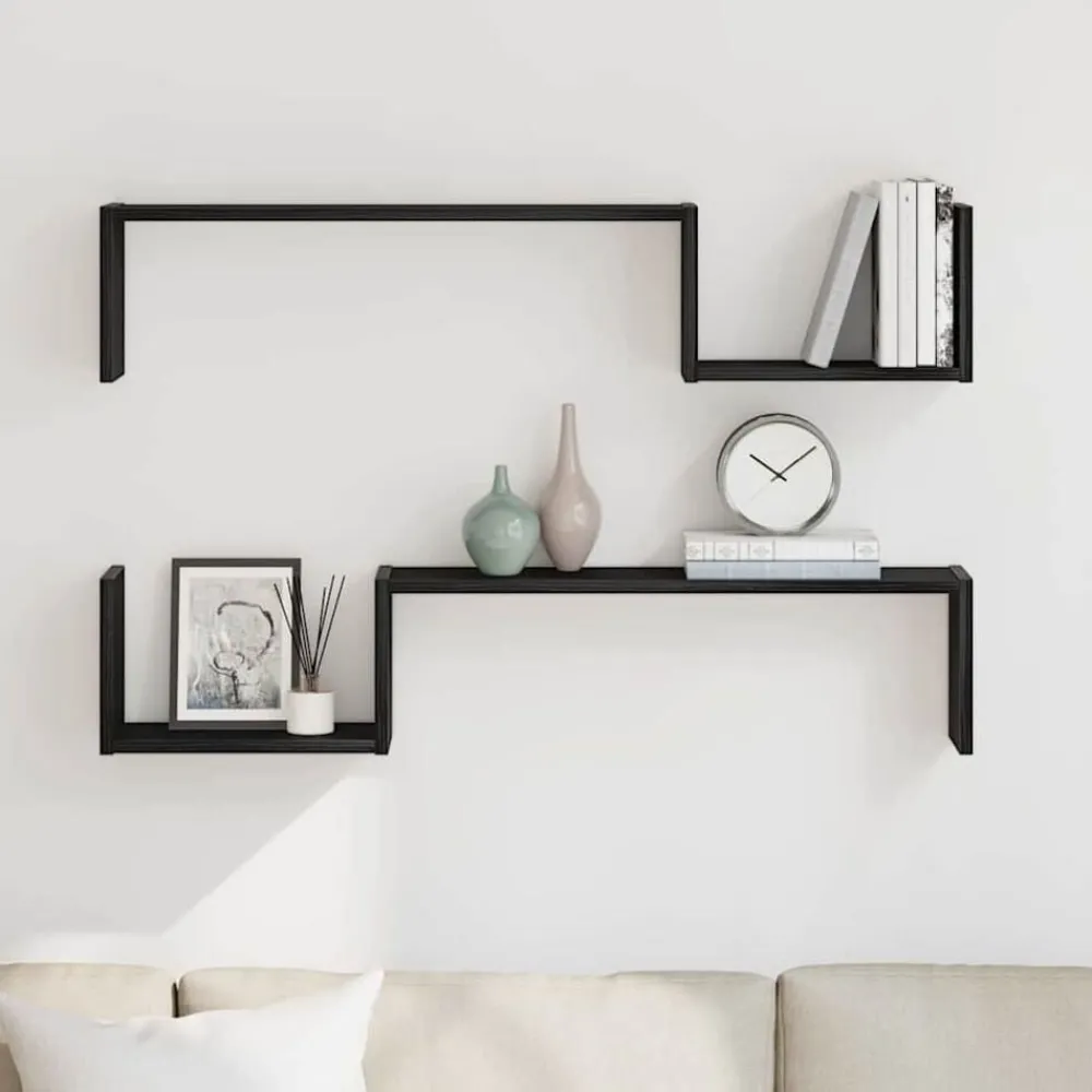 Étagères-vidaXL Étagère Murale avec étagère 2 pcs Chêne noir 100 x 15 x 20 cm Ch&ecirc;ne noir