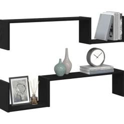 Étagères-vidaXL Étagère Murale avec étagère 2 pcs Chêne noir 100 x 15 x 20 cm Ch&ecirc;ne noir