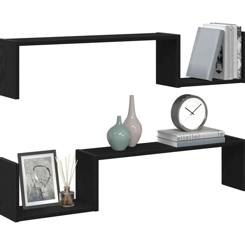 Étagères-vidaXL Étagère Murale avec étagère 2 pcs Chêne noir 100 x 15 x 20 cm Ch&ecirc;ne noir
