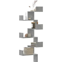 Étagères-vidaXL Étagère murale d'angle 45x45x147cm bois d'ingénierie Gris béton