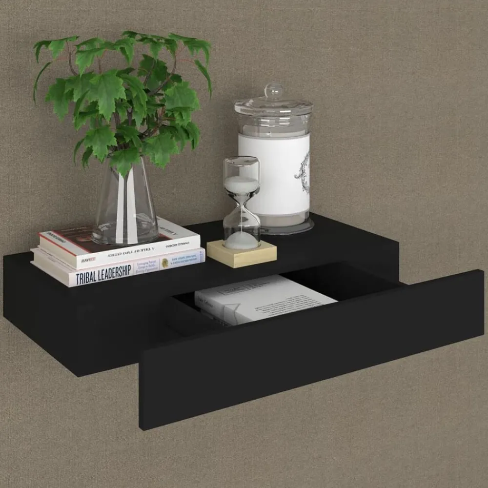 Étagères-vidaXL Étagère murale flottante avec tiroir Noir 48x25x8 cm
