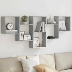 Étagères-vidaXL Étagère murale 159x18x66 cm bois d'ingénierie Gris béton