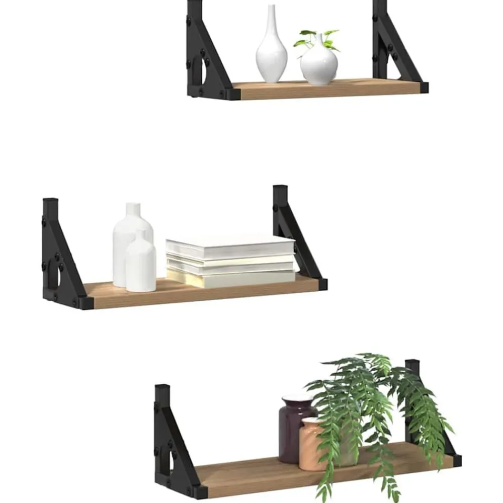 vidaXL Étagère Murale Montage mural avec stockage 3 pcs Chêne Fumé