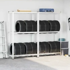 vidaXL Étagères à pneus à 2 niveaux 2 pcs acier et bois d'ingénierie