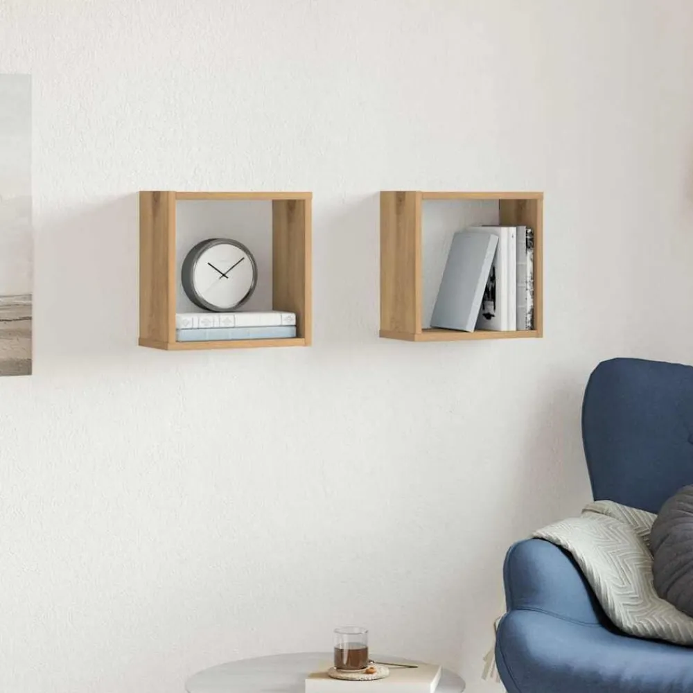 Étagères-vidaXL Étagères cube murales 2 pcs chêne artisanal bois ingénierie ch&ecirc;ne artisanal