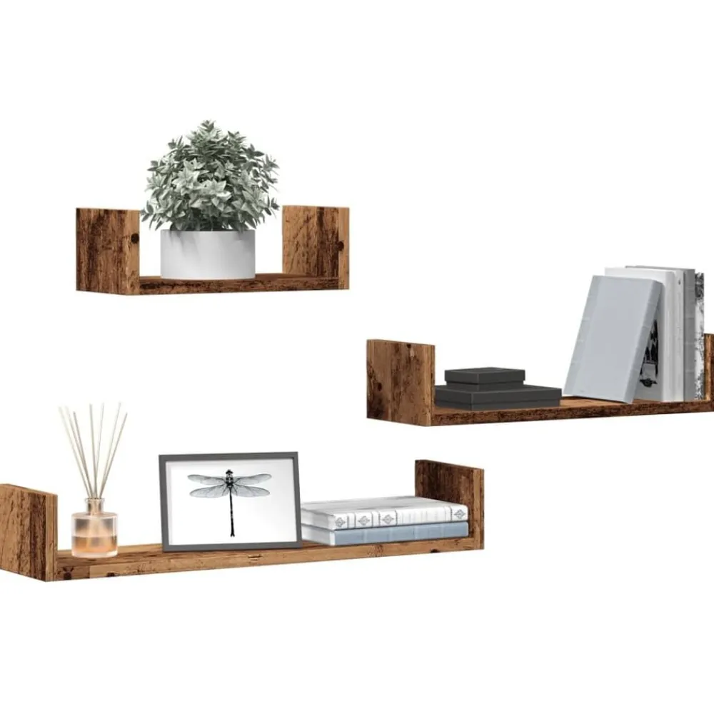 Étagères-vidaXL Étagères murales 3 pcs bois d'ingénierie Vieux bois