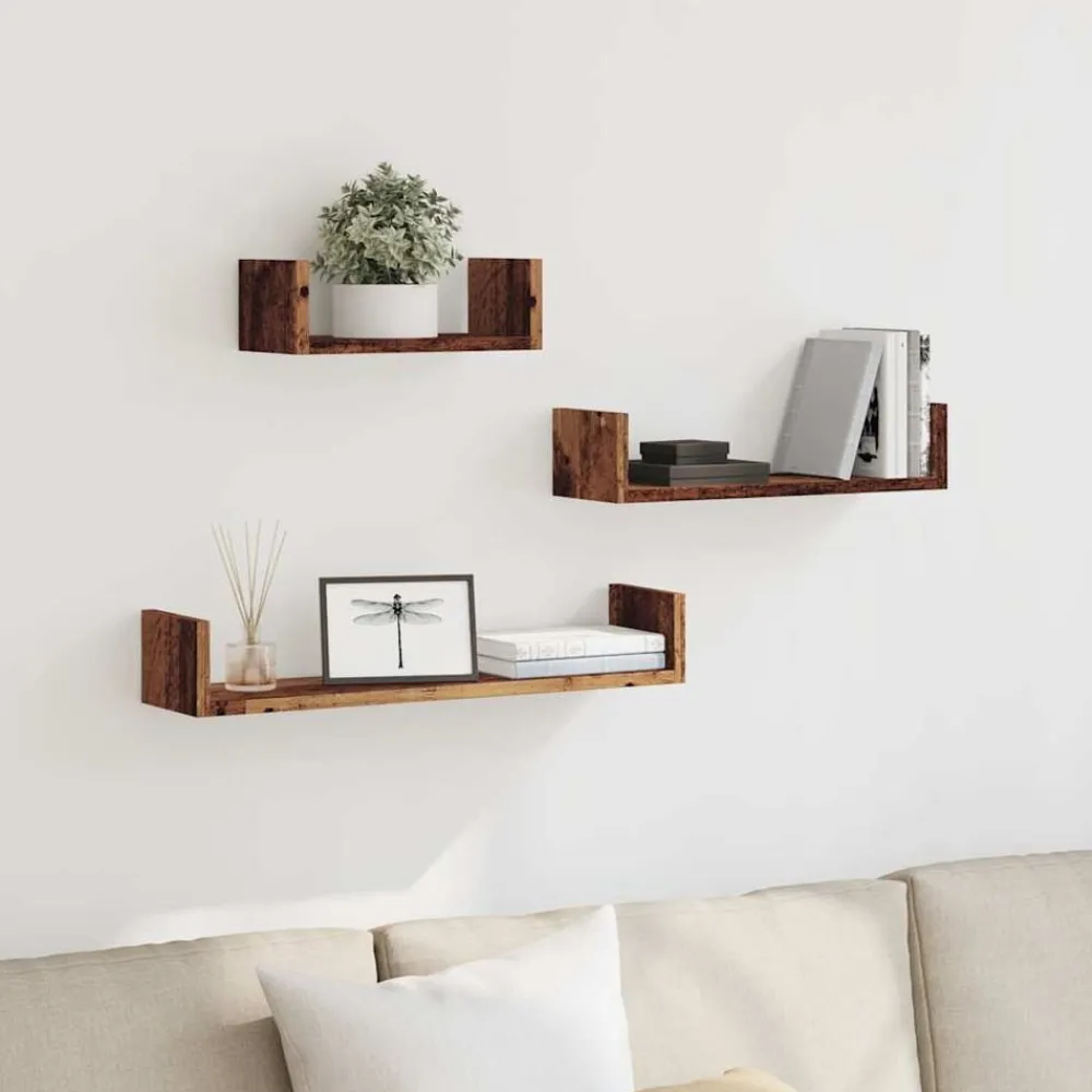 Étagères-vidaXL Étagères murales 3 pcs bois d'ingénierie Vieux bois