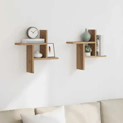 Étagères-vidaXL Étagères murales 2 pcs chêne artisanal bois d'ingénierie Ch&ecirc;ne