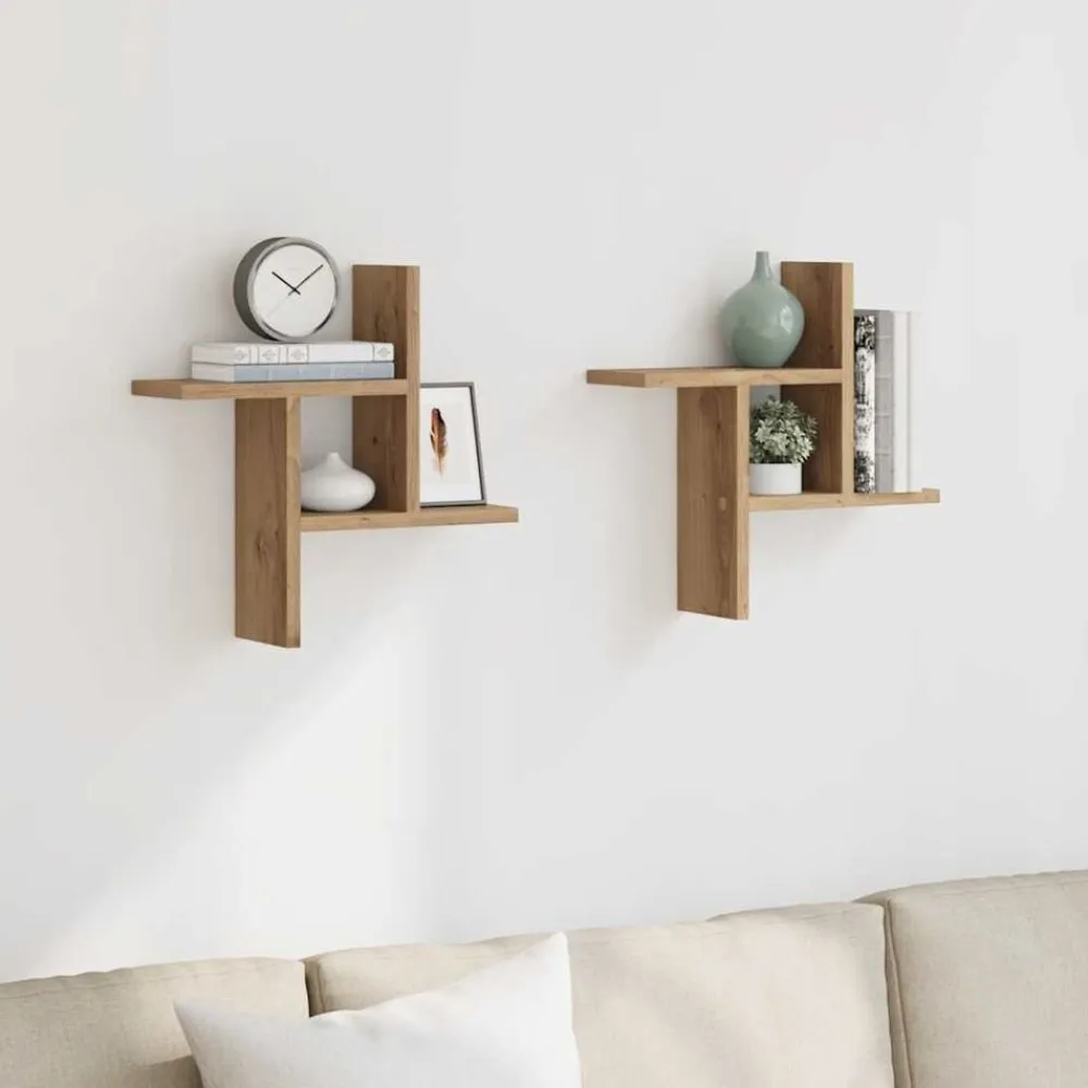 Étagères-vidaXL Étagères murales 2 pcs chêne artisanal bois d'ingénierie Ch&ecirc;ne