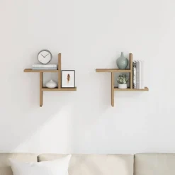 Étagères-vidaXL Étagères murales 2 pcs chêne artisanal bois d'ingénierie Ch&ecirc;ne