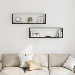 vidaXL Étagères murales cube 2 pcs chêne noir 100x15x30 cm bois