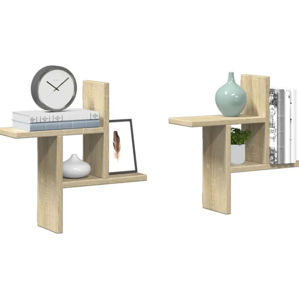 Étagères-vidaXL Étagères murales 2pcs chêne sonoma 38x12x38cm bois d'ingénierie Ch&ecirc;ne sonoma