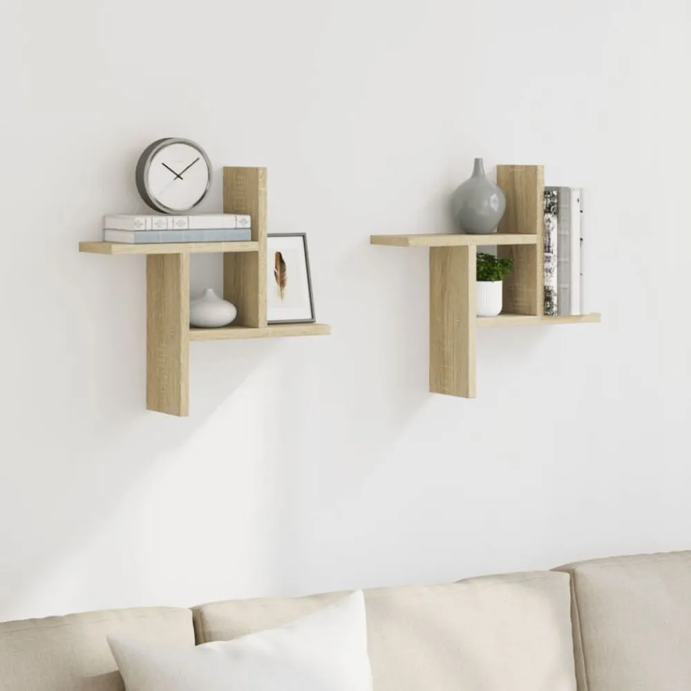 Étagères-vidaXL Étagères murales 2pcs chêne sonoma 38x12x38cm bois d'ingénierie Ch&ecirc;ne sonoma