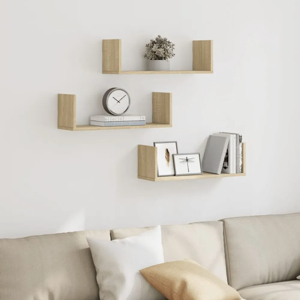 Étagères-vidaXL Étagères murales 3pcs chêne sonoma 58x18x18cm bois d'ingénierie Ch&ecirc;ne sonoma