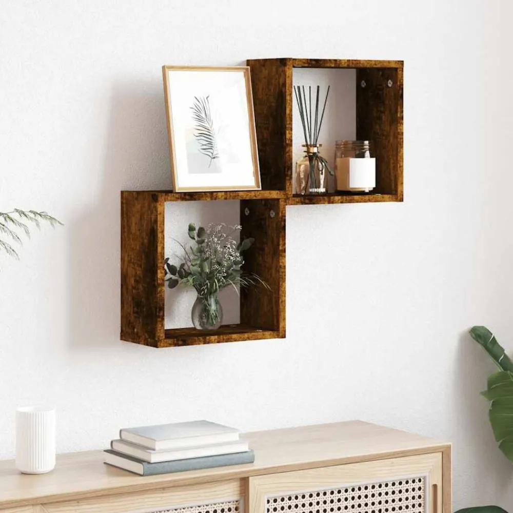 vidaXL Étagères murales sous forme de cube 2 pcs chêne fumé 30x15x30cm