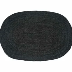 Décorations-vidaXL Tapis de surface ovale Noir 100 x 152 cm Jute Gris foncé