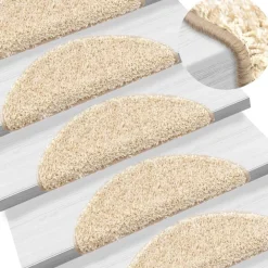 Produits Ménagers-vidaXL Tapis d'escalier 15 pièces 56 x 17 x 3 cm Crème Demi-rond Cr&egrave;me