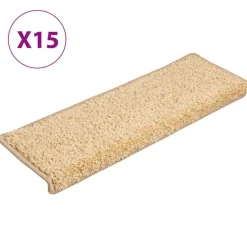 vidaXL Tapis d'escalier 15 pièces 65 x 21 x 4 cm Crème Bord rectangulaire