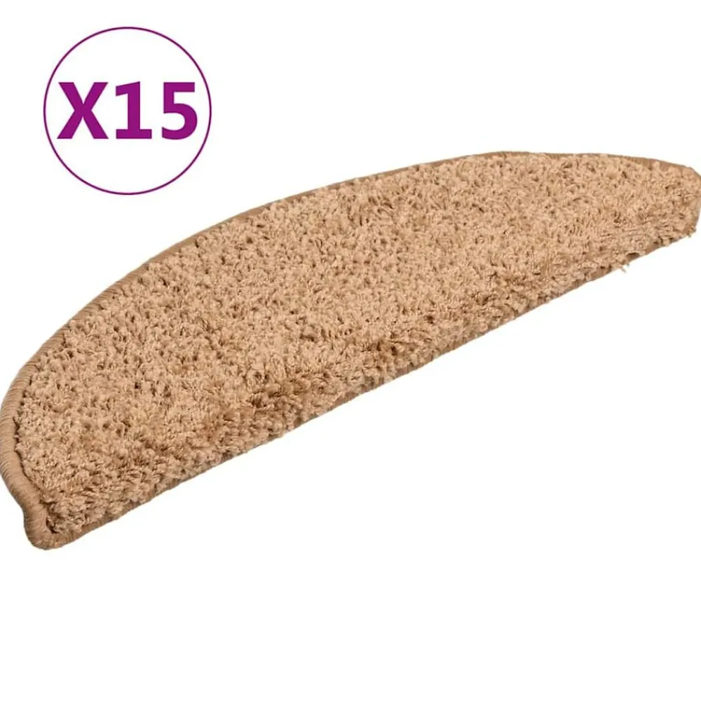 Produits Ménagers-vidaXL Tapis d'escalier 15 pièces 56 x 17 x 3 cm Demi-rond Beige