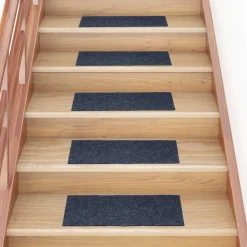 Produits Ménagers-vidaXL Tapis d'escalier autocollants 15 pièces 60 x 25 cm Gris Bleu Rectangulaire gris et bleu