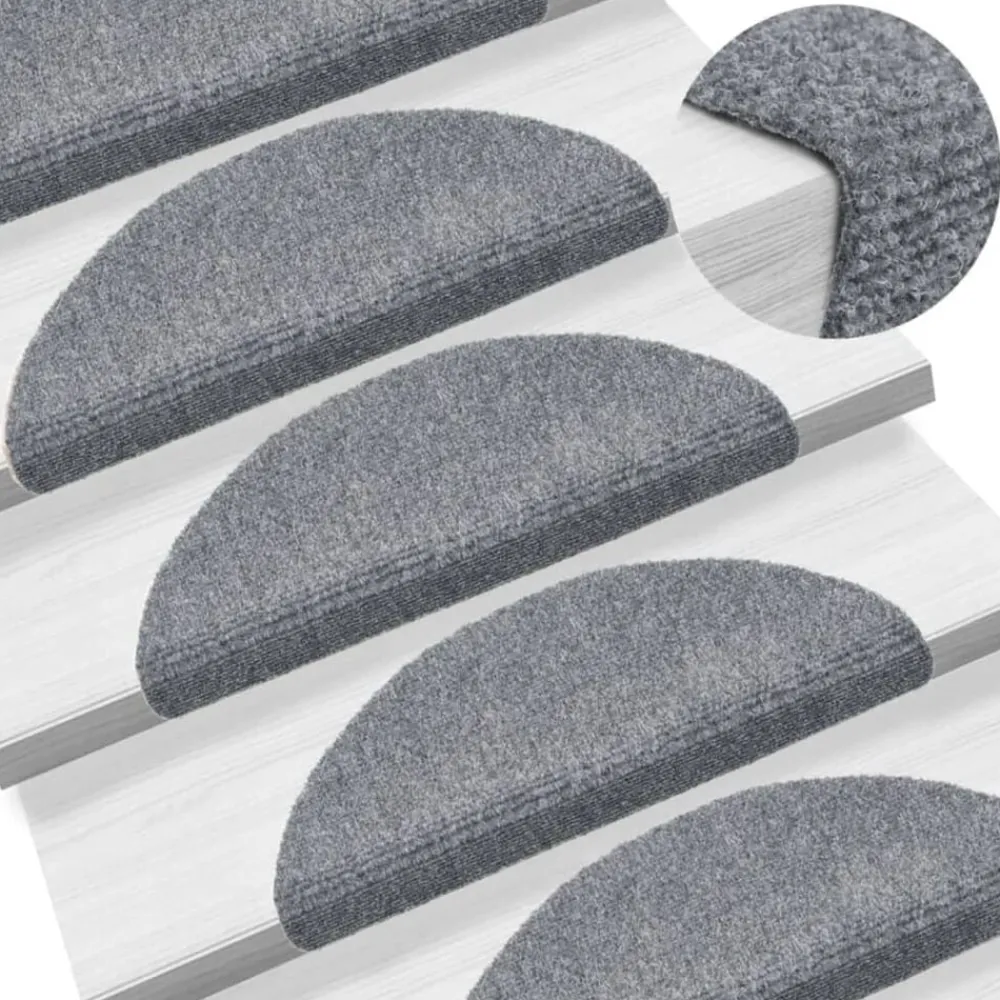 Produits Ménagers-vidaXL Tapis d'escalier autocollants 15 pièces 56 x 17 x 3 cm Demi-rond Gris clair