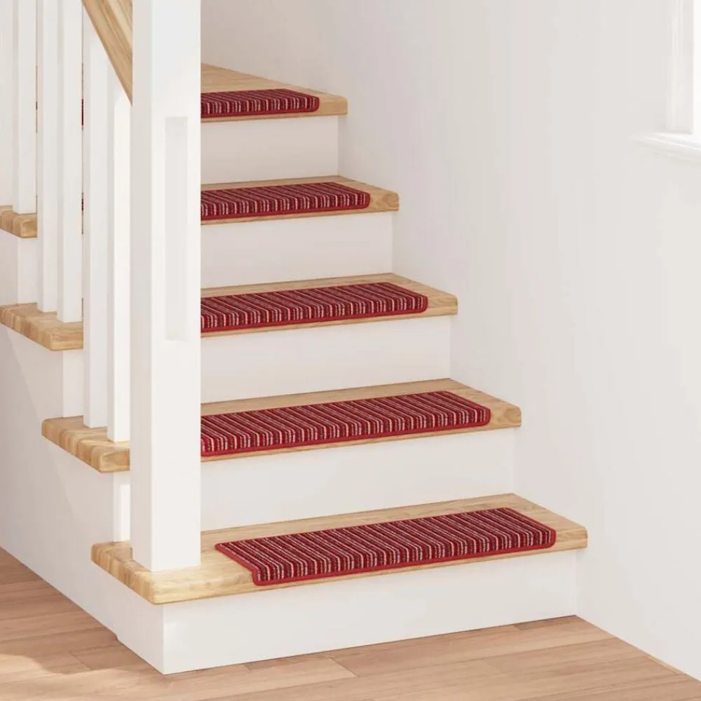 Produits Ménagers-vidaXL Tapis d'escalier auto-adhésifs Rayé 15 pcs 65 x 21 x 4 cm Rouge