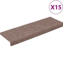 Produits Ménagers-vidaXL Tapis d'escalier autocollants 15 pièces 65 x 21 x 4 cm marron clair Bord rectangulaire Crème