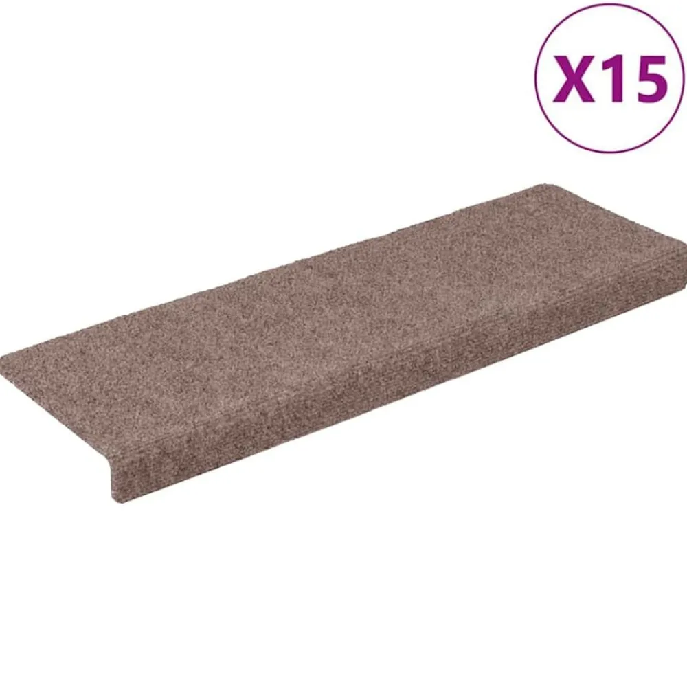 Produits Ménagers-vidaXL Tapis d'escalier autocollants 15 pièces 65 x 21 x 4 cm marron clair Bord rectangulaire Crème