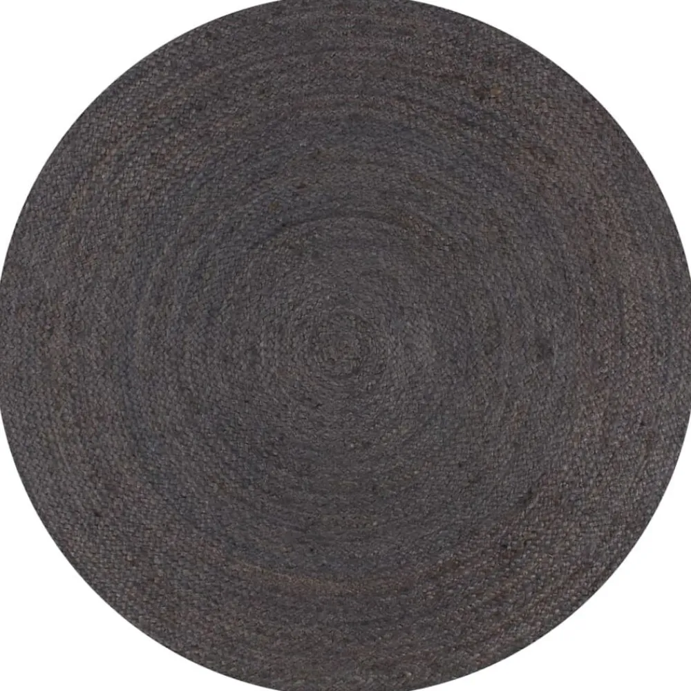 Décorations-vidaXL Tapis fait à la main Jute Rond 90 cm Gris foncé