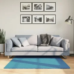Décorations-vidaXL Tapis OVIEDO à poils courts 120x120 cm Turquoise