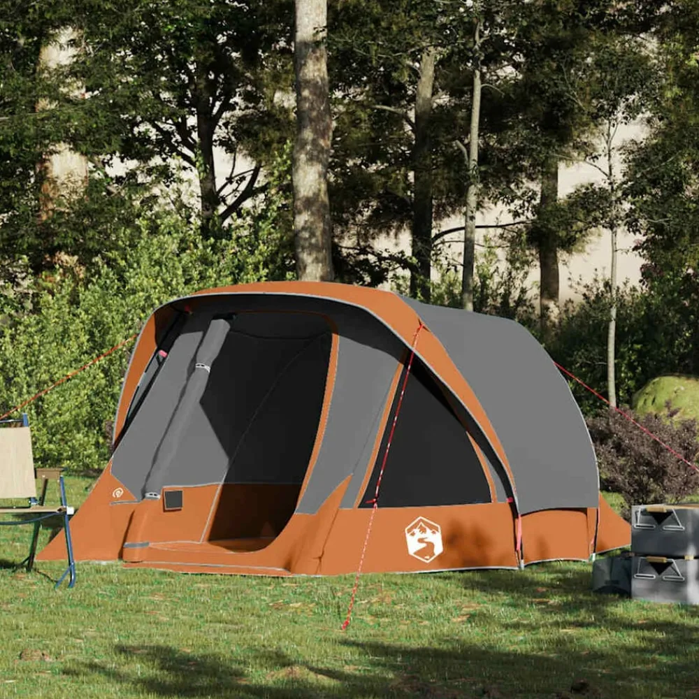 Loisirs De Plein Air-vidaXL Tente de camping de cabine 4 personnes gris orange imperméable Gris et orange