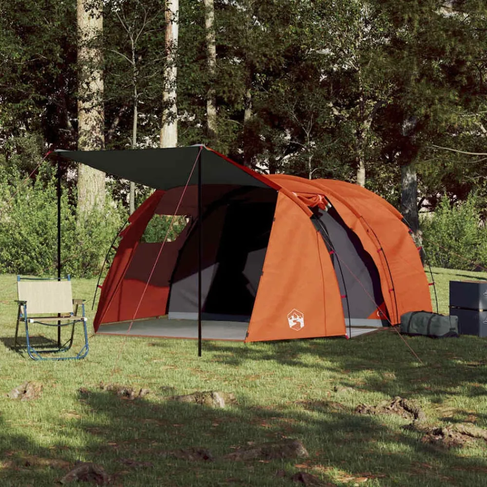 Loisirs De Plein Air-vidaXL Tente de camping tunnel 4 personnes gris et imperméable Orange
