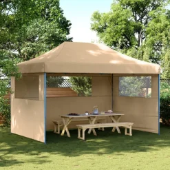 Pelouses & Jardins-vidaXL Tente de réception pliable escamotable avec 3 parois latérales Beige
