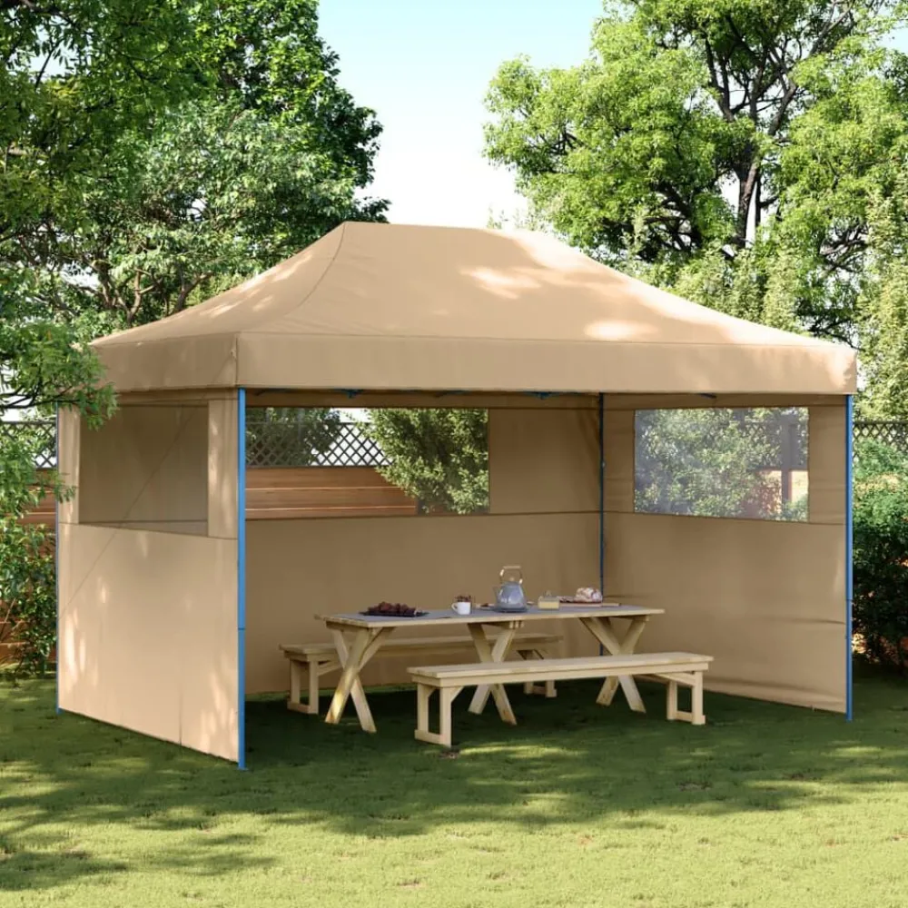 Pelouses & Jardins-vidaXL Tente de réception pliable escamotable avec 3 parois latérales Beige