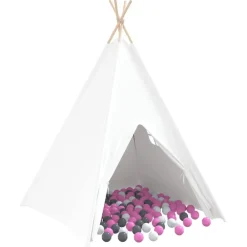 Jeux De Plein Air-vidaXL Tente tipi Blanc 120 x 120 x 150 cm Tissu et plastique Blanc/gris/rose