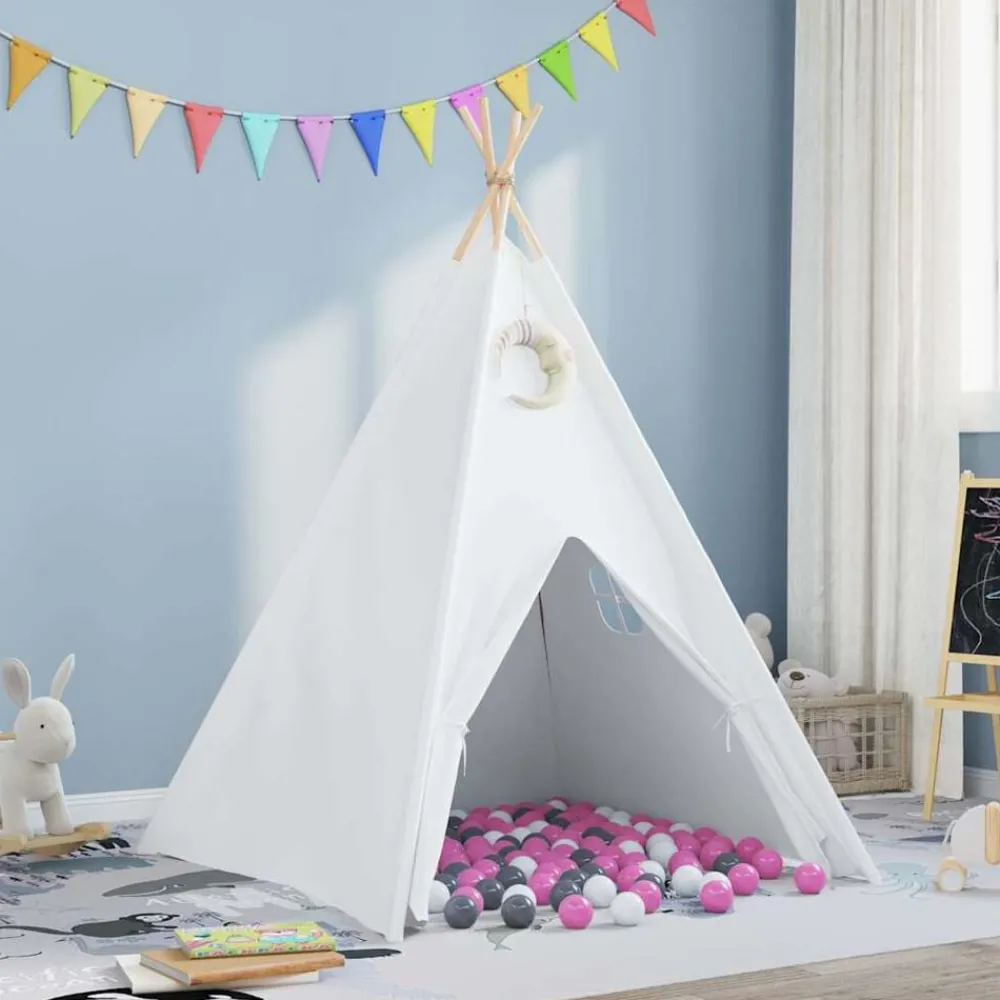 Jeux De Plein Air-vidaXL Tente tipi Blanc 120 x 120 x 150 cm Tissu et plastique Blanc/gris/rose