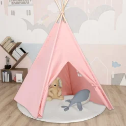 Jeux De Plein Air-vidaXL Tente tipi d'enfants avec sac Peau de pêche 120x120x150 cm Rose