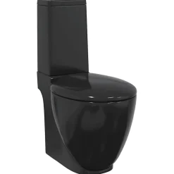 Plomberie-vidaXL Toilette en céramique ronde écoulement d'eau au fond Noir