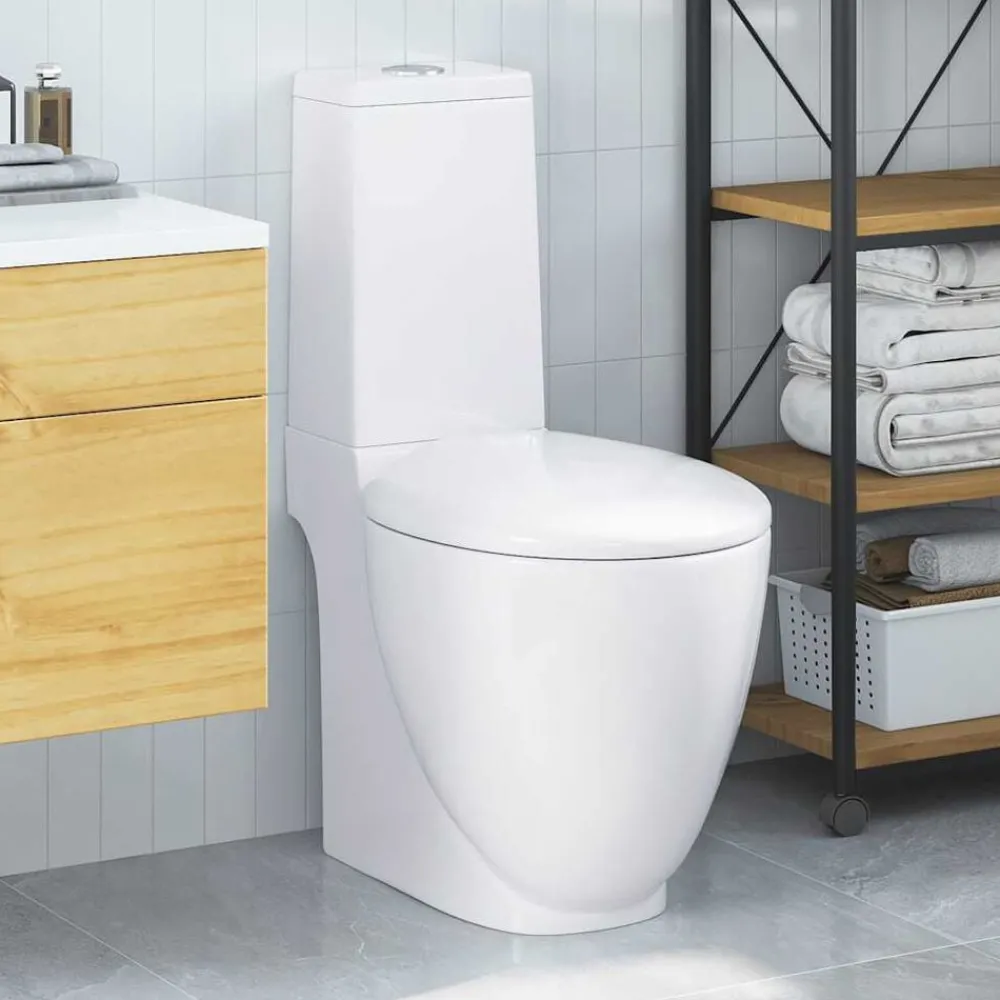 vidaXL Toilette en céramique Ronde Écoulement d'eau au fond