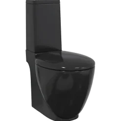 Plomberie-vidaXL Toilette en céramique Ronde Écoulement d'eau au fond Noir