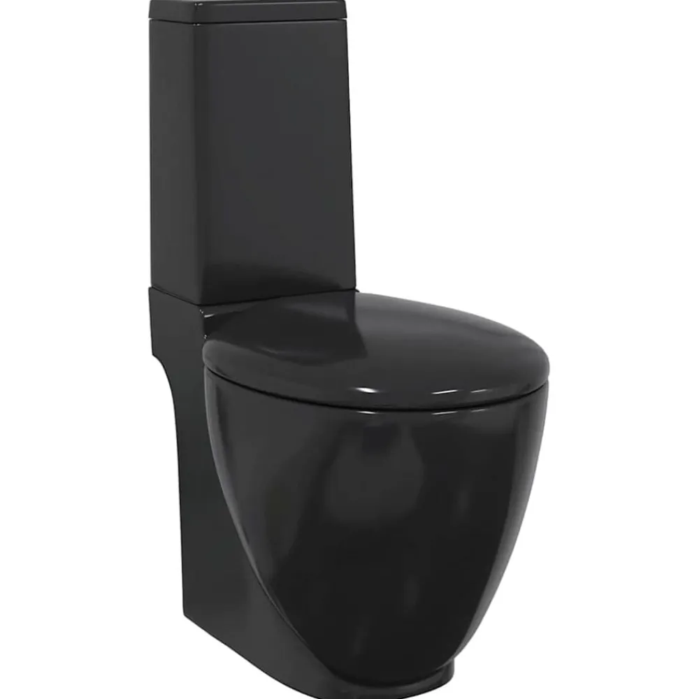 Plomberie-vidaXL Toilette en céramique Ronde Écoulement d'eau au fond Noir