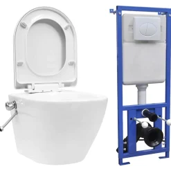 vidaXL Toilette murale sans rebord et réservoir caché Céramique