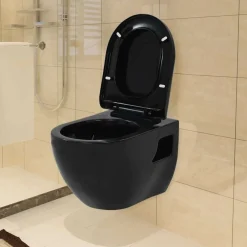 Plomberie-vidaXL Toilette suspendue au mur avec réservoir caché Céramique Noir