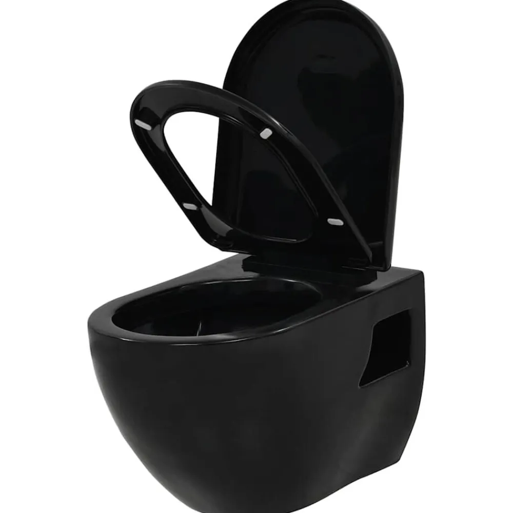 Plomberie-vidaXL Toilette suspendue au mur avec réservoir caché Céramique Noir