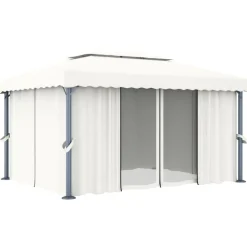 Pelouses & Jardins-vidaXL Tonnelle avec rideau 4x3 m crème Aluminium Blanc