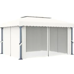 Pelouses & Jardins-vidaXL Tonnelle avec rideau 4x3 m crème Aluminium Blanc